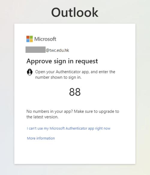 365 Sign-in Outlook App MFA Received