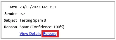 quarantined email release